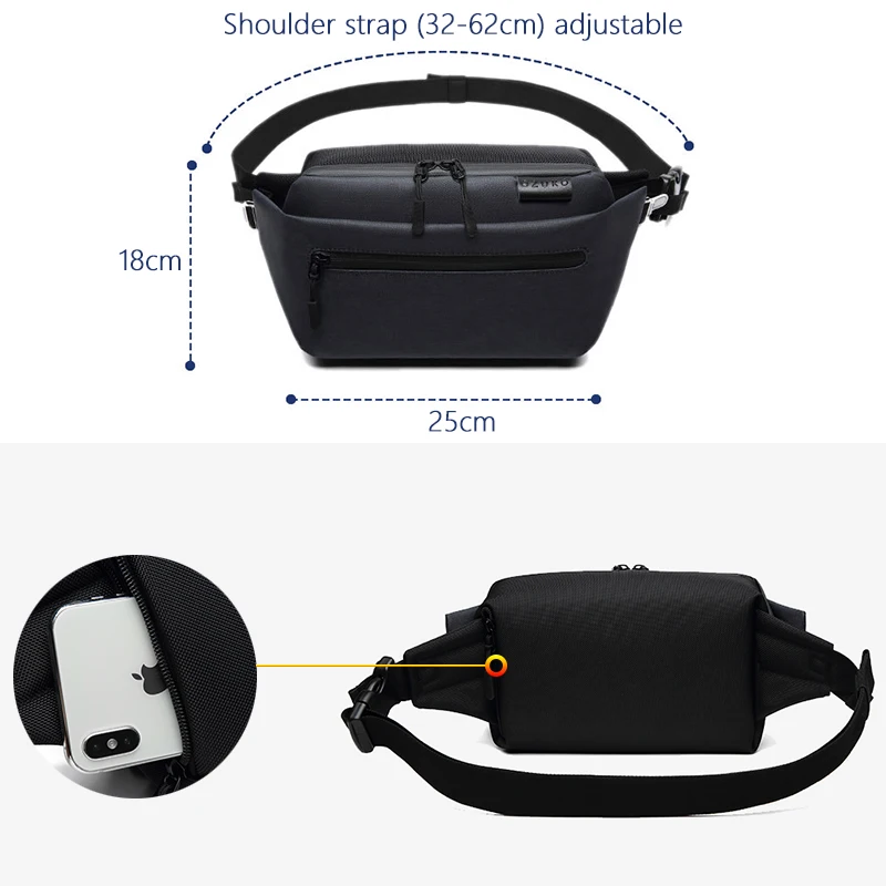 OZUKO Waterproof Men Waist Bag Fanny Pack Shoulder Belt Bag Male Phone Pouch Bags Travel Waist Pack Small Running Sport Bolso