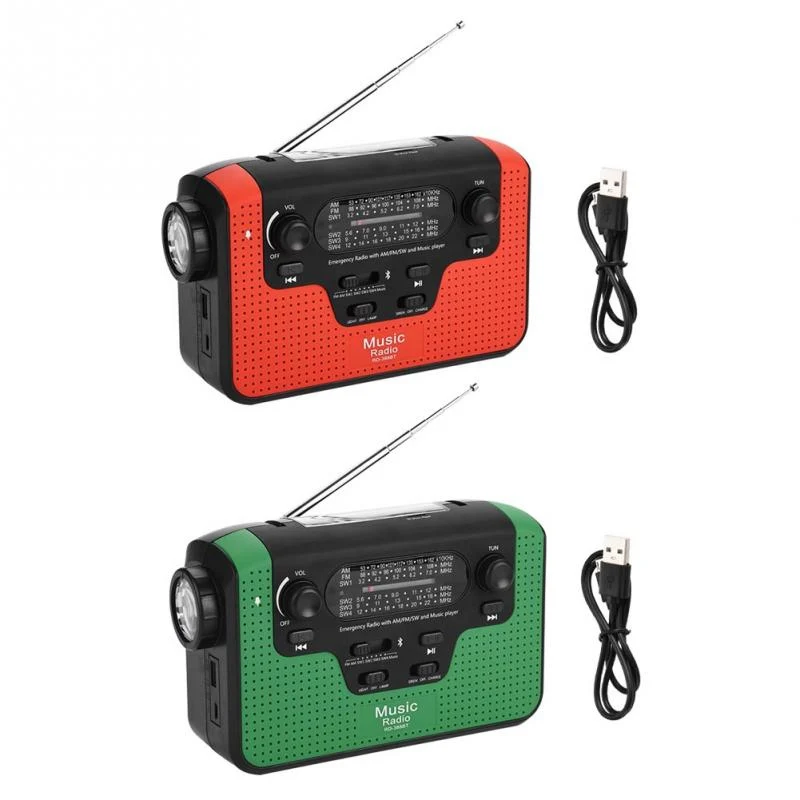 Emergency Power Flashlight Hand Crank Dynamo Outdoor Solar MuiltiFunction AM/FM Radio Mobile With Phone Bank Torch For Camping