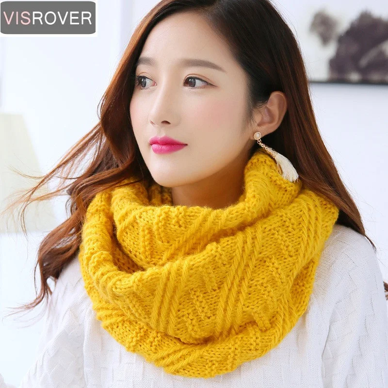 VISROVER – écharpes de couleur pour femmes, écharpe en tricot pour l\'hiver, écharpe chaude, Infinity Snood pour dames, écharpe à boucle d\'anneau,
