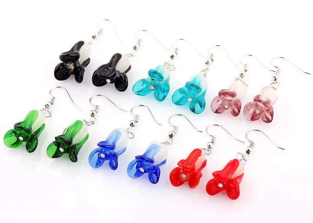 QianBei Wholesale Fashion 6Pairs Handmade Murano Lampwork Glass Mix Color Women's Cabbage Earrings Female Jewelry