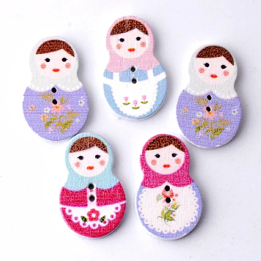 Free shipping-Random Mixed Lovely Dolls 2 Holes DIY Wood Bakelite Painting Sewing Buttons Scrapbooking 15-40mm