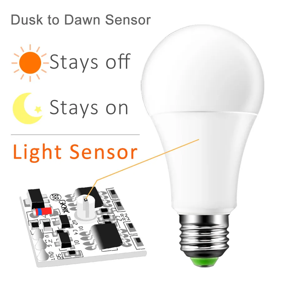 10W 15W LED Dusk to Dawn Light Bulb E27 Smart Light Sensor Bulbs 110V 220V LED Night Light Automatic Indoor/Outdoor Lamp