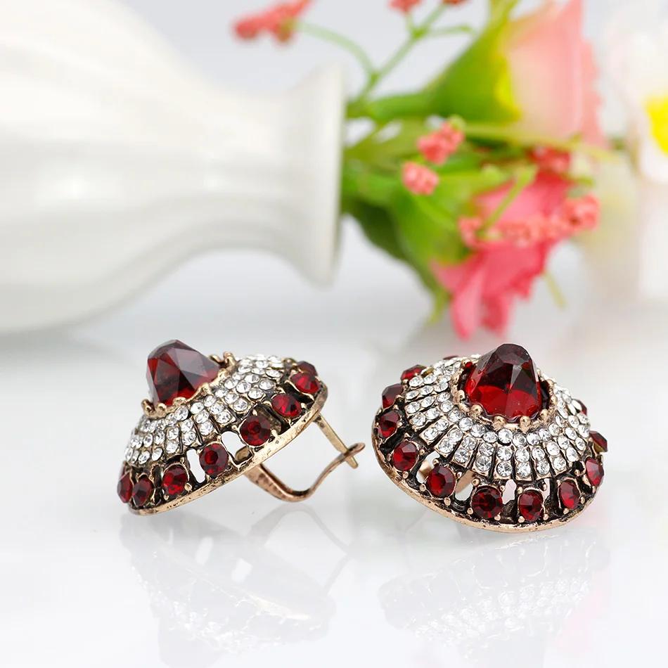 Sunspicems Chic Natural Stone Indian Earrings Vintage Retro Gold Color Round Earring For Women Turkish Bridal Wedding Jewelry