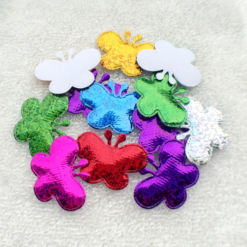 80PCS/lot bling slap-up butterfly patches glitter Felt Appliques for clothes Sewing Supplies DIY patch craft hair bow center