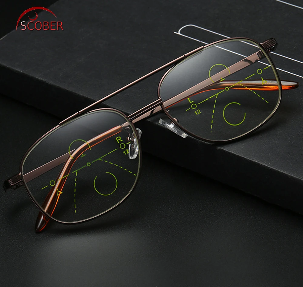 

2019 = Scober Double Bridge Frame For Intelligence Progressive Multifocal Commercial Reading Glasses Bifocal +1 +1.5 +2 To +4