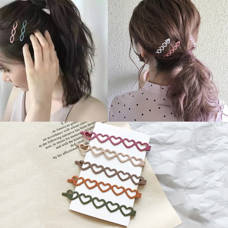 5pcs Sweet Candy Color Alloy Hair Clips Women Fashion Heart Star Barrette Hollow Flower Bow Hairpin Kids Girl Hair Accessories