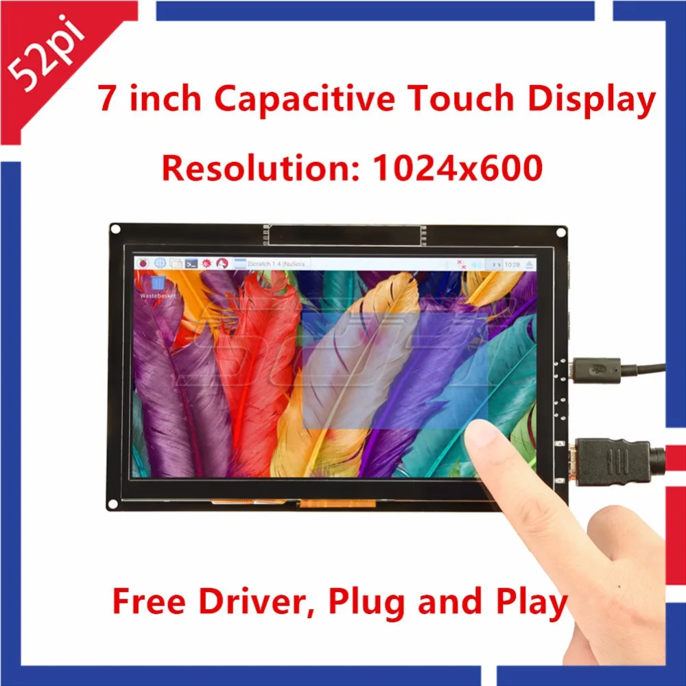 

52Pi Free Driver 7 inch 1024*600 TFT Capacitive Touch Display Screen for Raspberry Pi 4 B/Windows/Beaglebone Black