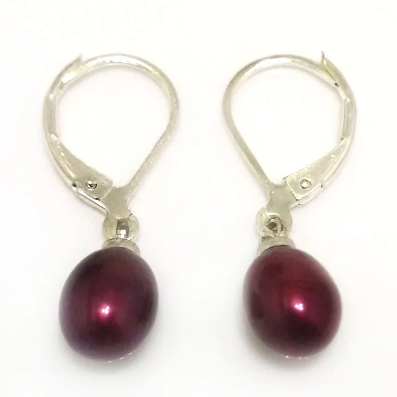 Wholesale 7-8mm Wine Natural Rainrdrop Freshwater Pearl Silver Leverback Earring