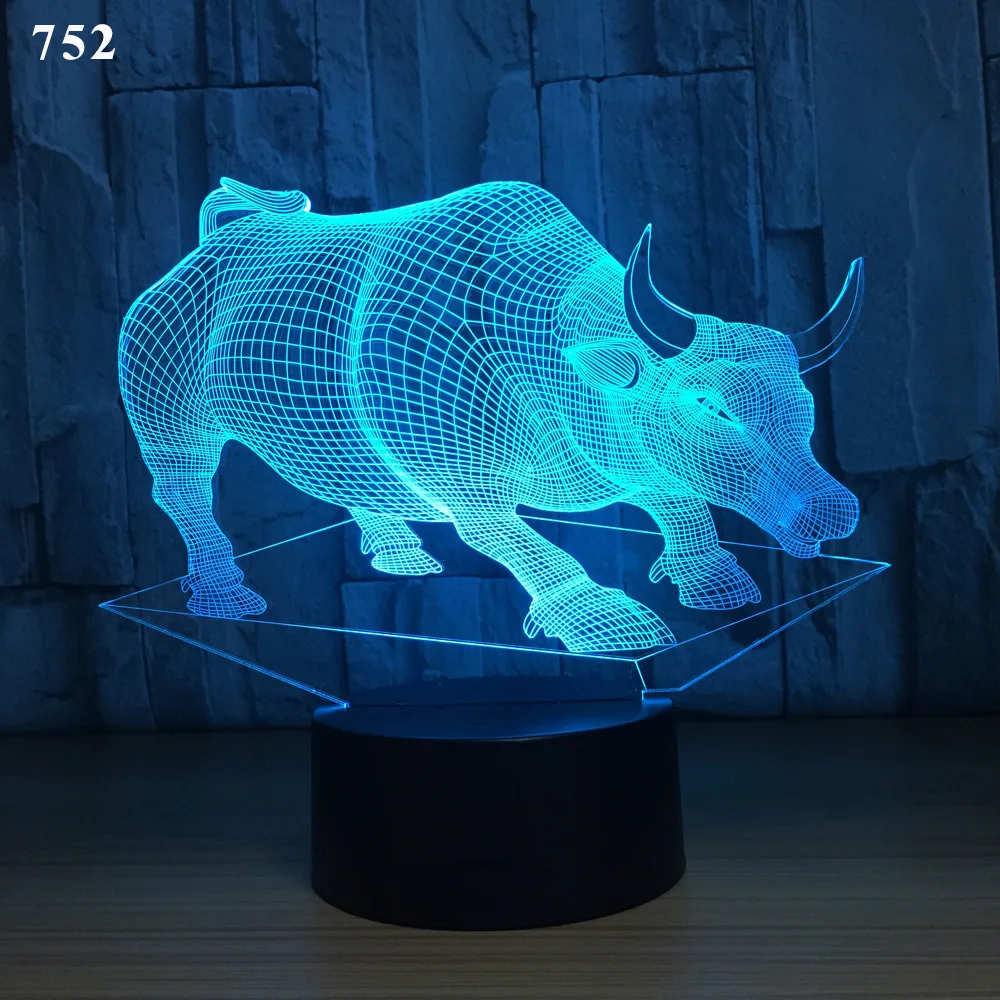 Bull 3D visual led night light Room decoration 7 color adjustable Cattle Action figure Wireless speaker Y65