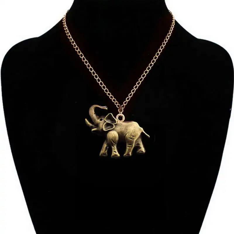 Vintage Gold Metal Elephant Necklace For Women Maxi Animal Pendant Jewelry Party Gift