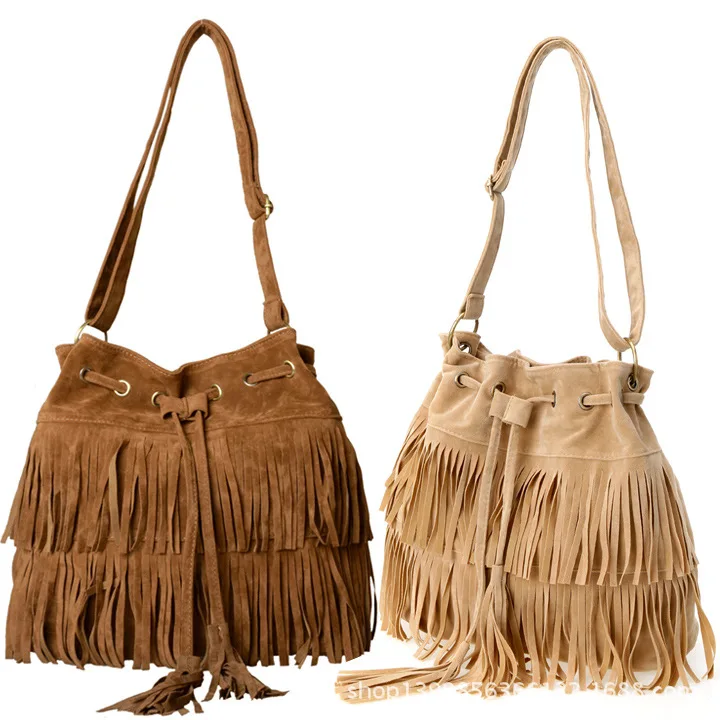 Bolsos 2015 Faux Wildleder Fringe Quaste Frauen Schulter Tasche Messenger Tasche Vintage Stil Mädchen Umhängetasche Mujer Bolso Flecos