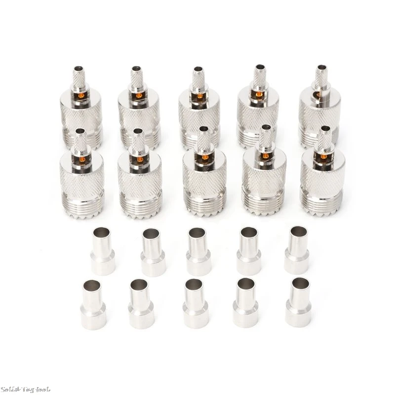 10 Sets UHF Female SO239 Crimp RF Connector Coaxial Adapter For RG58 RG142 RG400 LMR195 Cable 4XFD