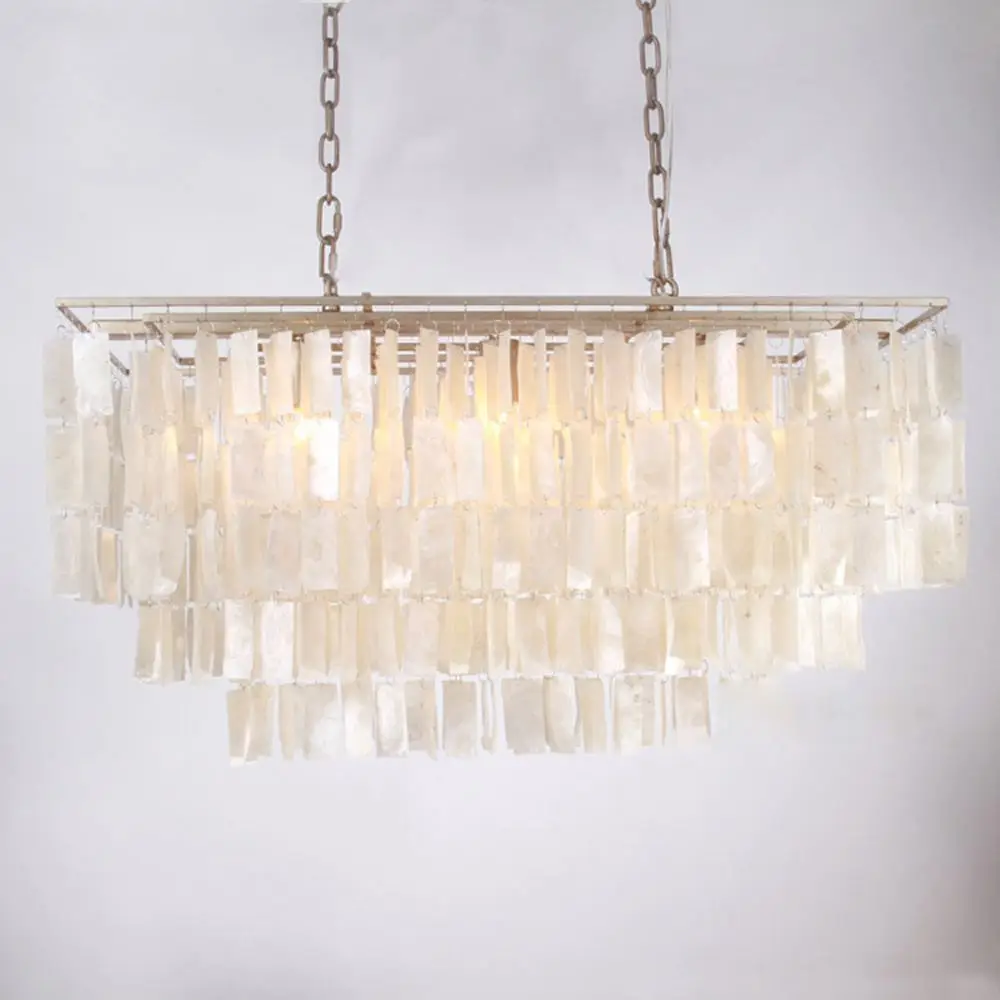 

Modern Natural White Shells Chains Restaurant Pendant Light Noble Dining Room Pendant Lighting Bar Counter Hanging Lamps