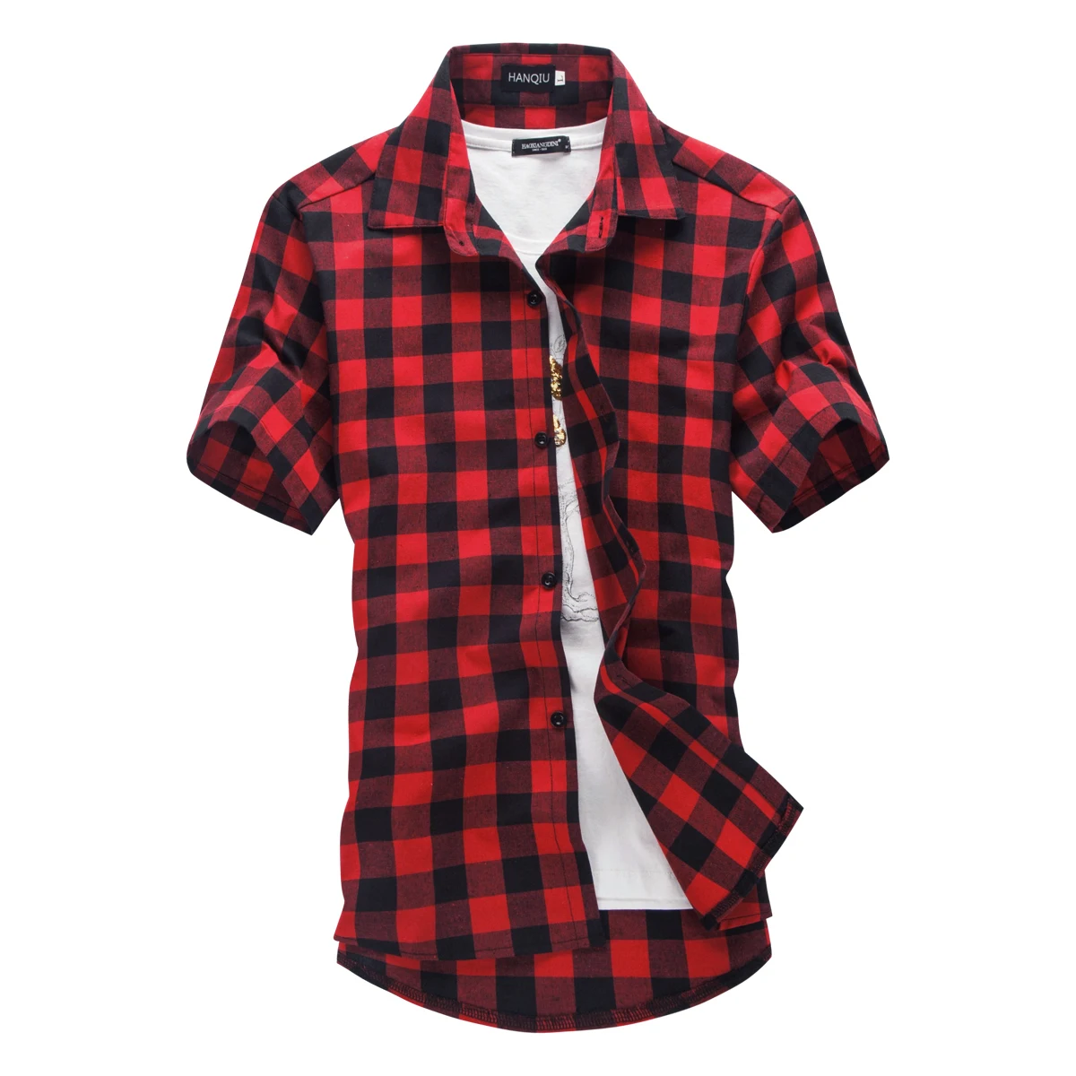 Navy and Green Plaid shirts Men  2024 New Arrival Summer Men\'s Casual Short sleeve Shirts Fashion Chemise Homme Men Dress Shirts