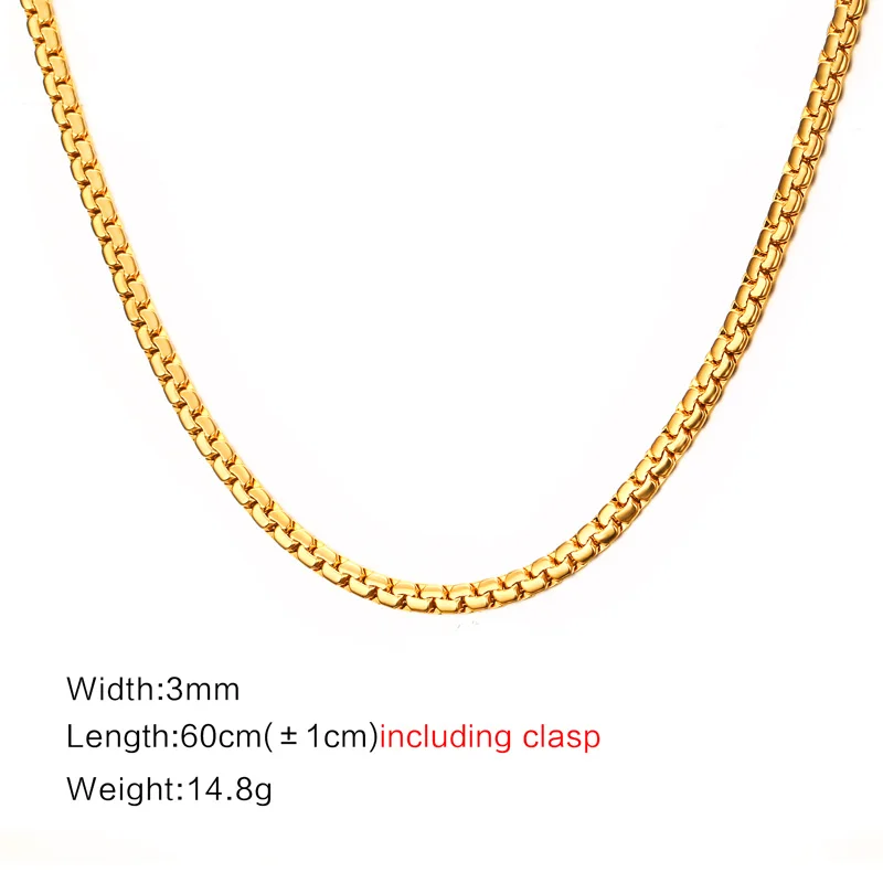 Vnox 24inch Long Chain Necklace With Stamp Snake Necklace Stainless Steel Gold Color