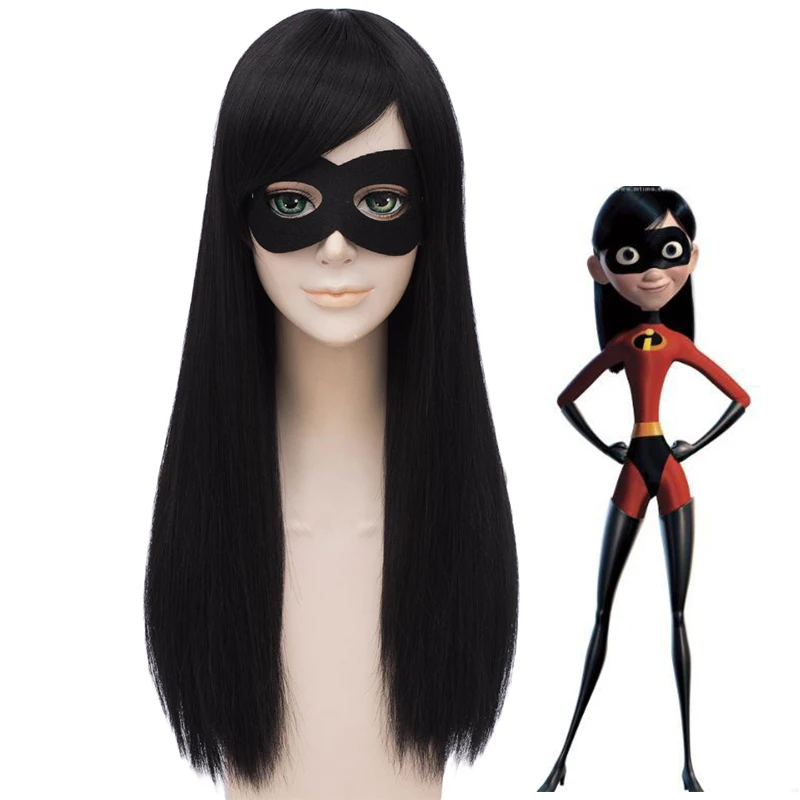 New 60 cm Tím Đen Cá Hồi Nhỏ Cosplay Tóc Giả Halloween Trang Phục Tổng Hợp Đảng Tóc Giả cho The Incredibles + Mũ Tóc Giả