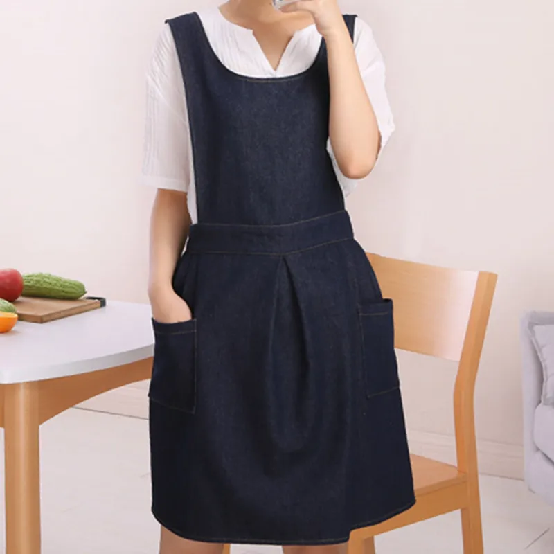 Dark Blue Denim Apron Barista Baker Waitress Chef Cafe Restaurant Catering Uniform Florist Home BBQ Cooking Housework Wear D22