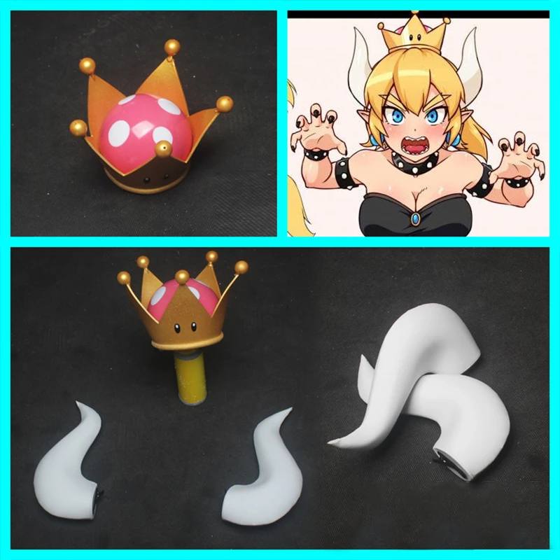 Princess Bowsette Cosplay Prop Kuppa Koopa Hime Crown Horns Earrings Choker Halloween Costume Accessories