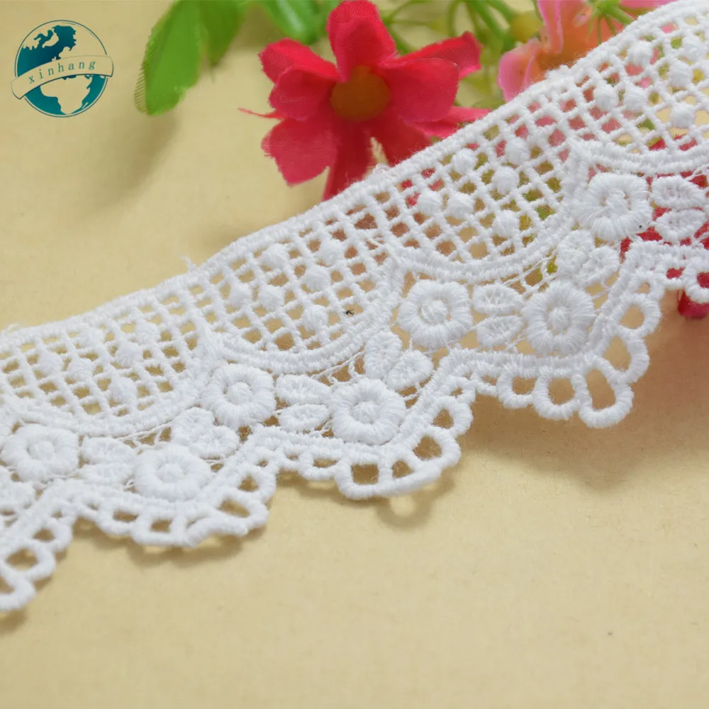 4.3cm White Cotton Embroidery Lace French Ribbon Fabric Guipure Diy Trims Warp Knitting Sewing Dress Accessories#3685