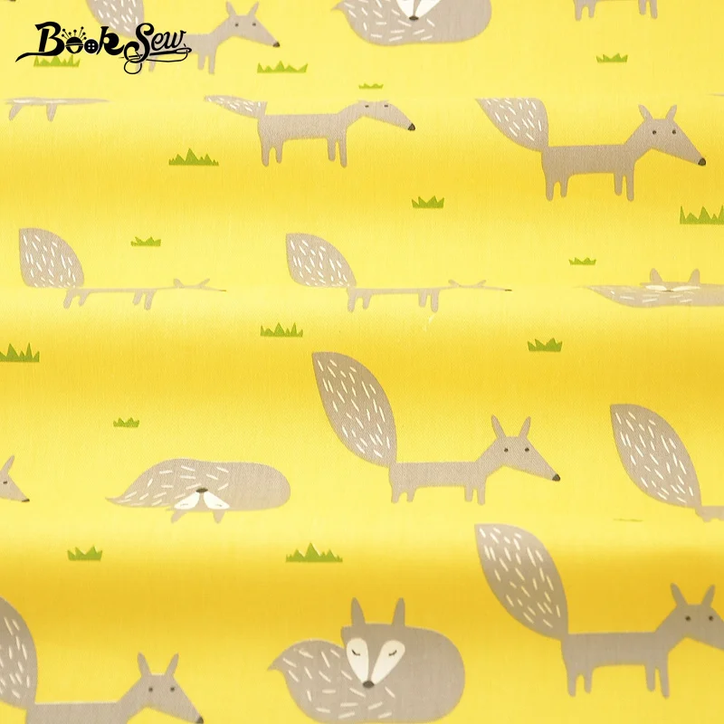 Booksew Cotton Twill Fabric Yellow Soft Cloth Fox Cartoon Design Quilting Patchwork Scrapbooking Bed Sheet Sewing Tissue Tecido