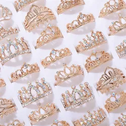 PINKSEE Mix 10Pcs Rhinestone Crown Rings Trendy Charming Finger Rings for Women and Girls Party Jewelry Accessories Wholesale