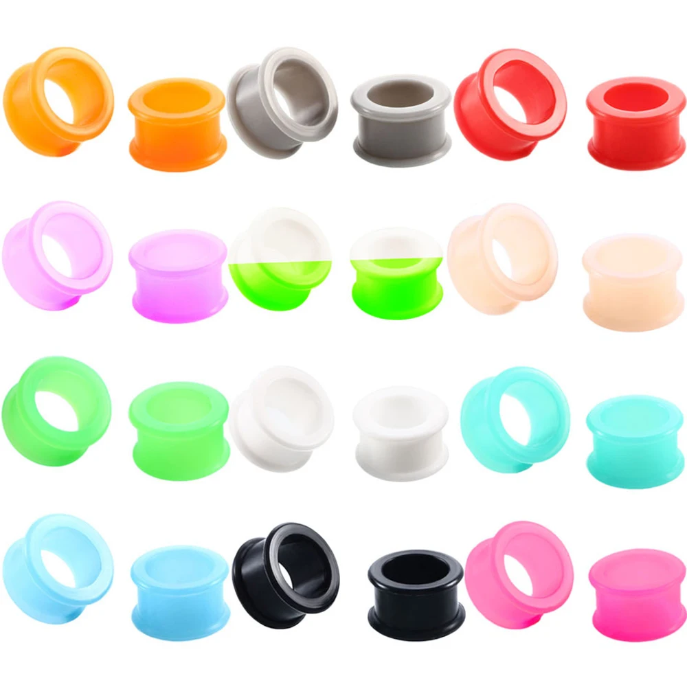 1 Pair Ear plugs High Quality piercing Thin Silicone Flexible Body Jewlery Gauges 3-25mm Skin Tunnel Plugs Skin Hollow Ear Plug