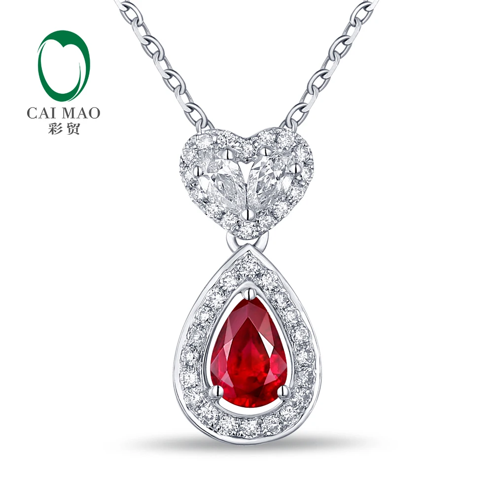 

Classical Engagement Pendant 0.88ctw Natural Ruby & Diamonds 14K/Au585 Caimao Jewelry