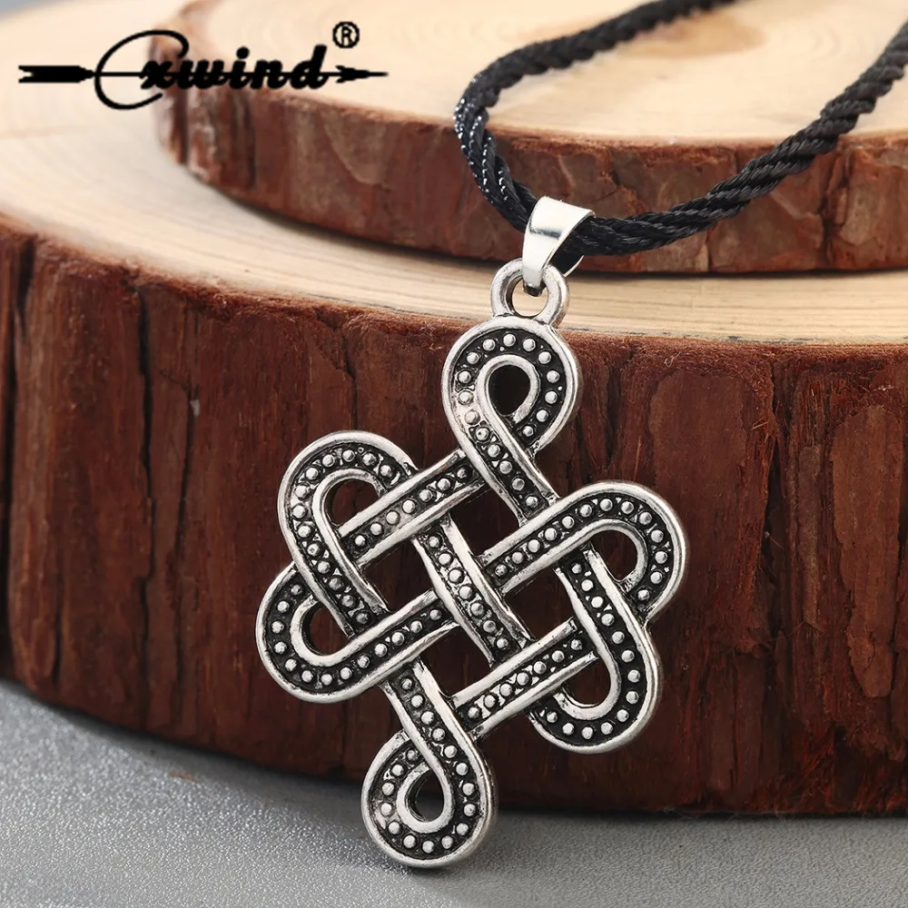 Cxwind Antique Bronze Charm Chinese Knots Cross Pendant Necklace Infinity Irish Knot Necklaces Viking Punk Choker Jewelry