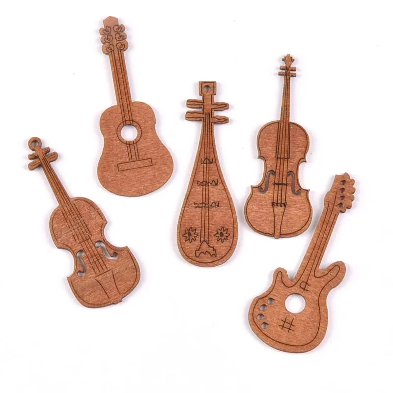 20Pcs Guitar/violin Wood Crafts Slices For DIY Scrapbookings Accessories Wood Ornament Handmade Home Decor 20x60mm M1931