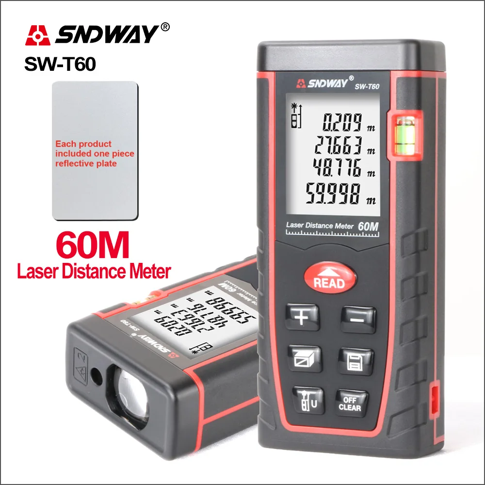 SNDWAY Laser Rangefinder Distance Meter Mini Digital Meater Laser Distance Sensor Range 60m Mesurment Tool Device Finder SW-T60