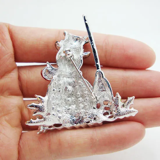 New Fashion Lovely Christmas Snowman Besom Flower Brooch Pin Clear AB Rhinestone Crystal