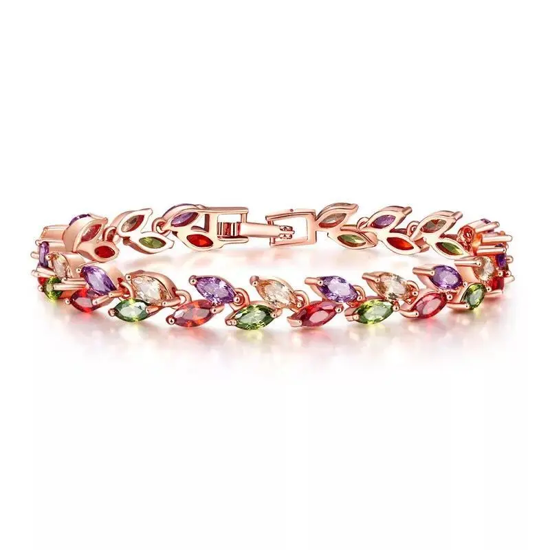 MxGxFam Rose Gold Color Full CZ stone Multicolor Bracelets For Women 17  cm / 19 cm AAA+ Cubic Zircon