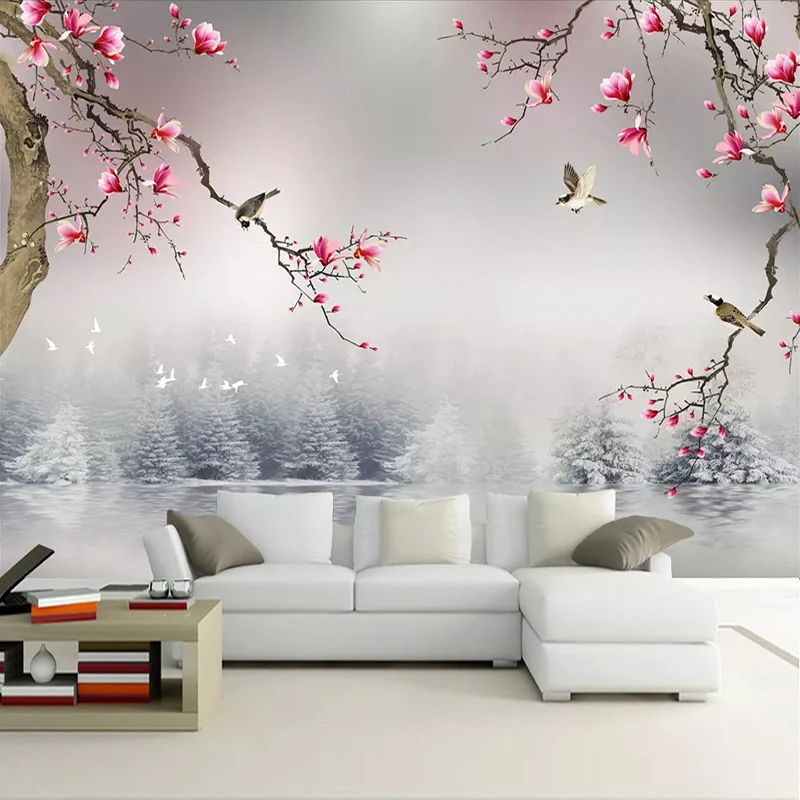 Custom Mural Photo Wallpaper Chinese Style Magnolia Flower Birds Living Room Bedroom 3D Wall Papers Home Decor Papel De Parede