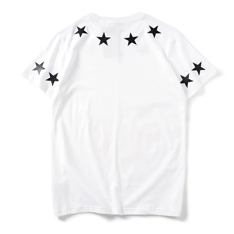 New Novelty 2019 Men Sleeve PU leather stars T Shirts T-Shirt Hip Hop Skateboard Street Cotton T-Shirts Tee Top Kenye #25