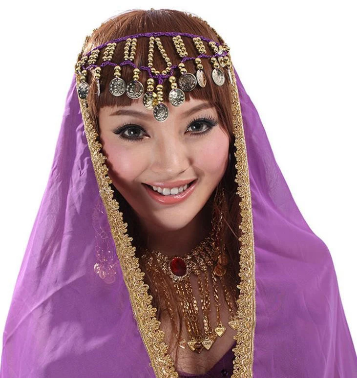 Chiffon Belly Dance Face Veil Dancing Head Scarf Shawl Headpiece Costumes Color Stage Performance Props Indian Dance Headband