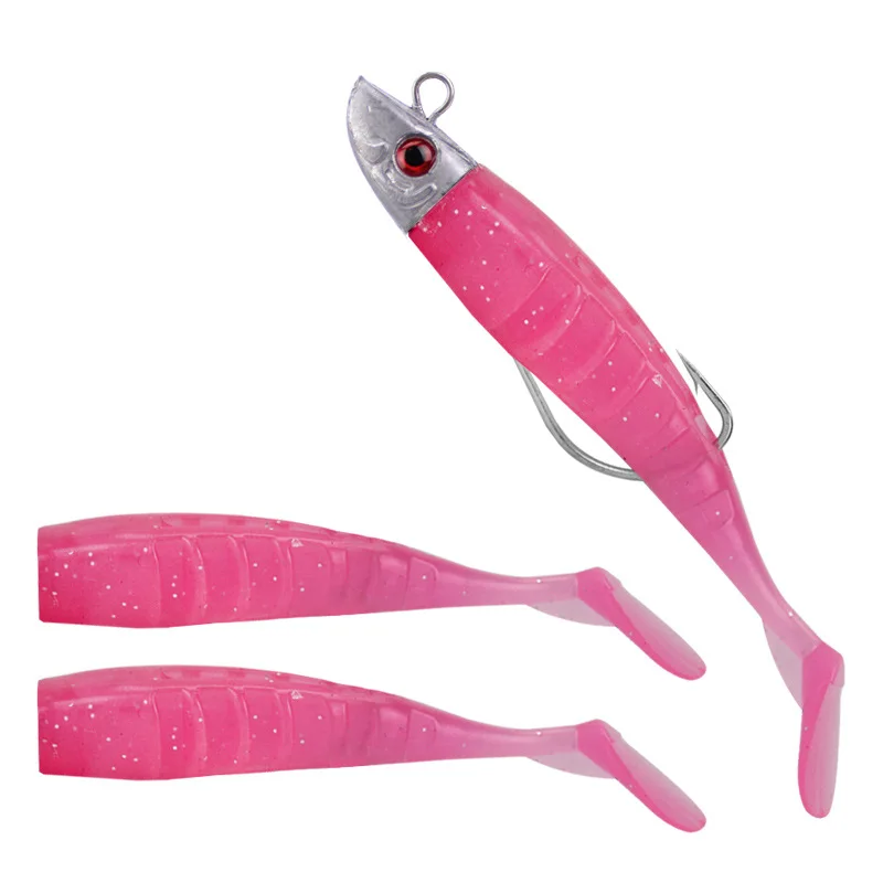 Hohe Qualität 2 Ersatz Köder Jigging Weichen Köder Angeln Lockt 8 cm 8,5g DIY Kopf Jig Fisch T schwanz Meer Bass Köder Angelgerät – Detail 7