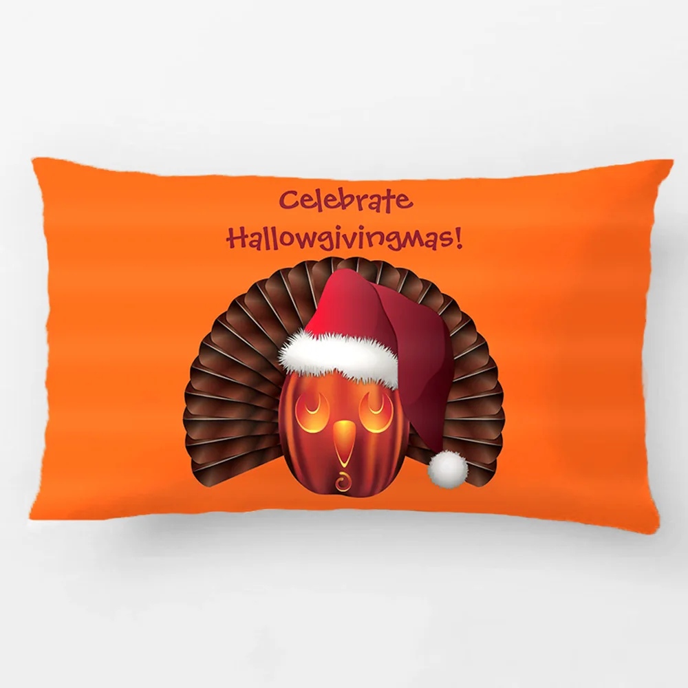 Turkey Pumpkin With A Santa Hat Hallowgivingmas Throw Pillow Case Decorative Cushion Cover Pillowcase Customize Gift For Sofa