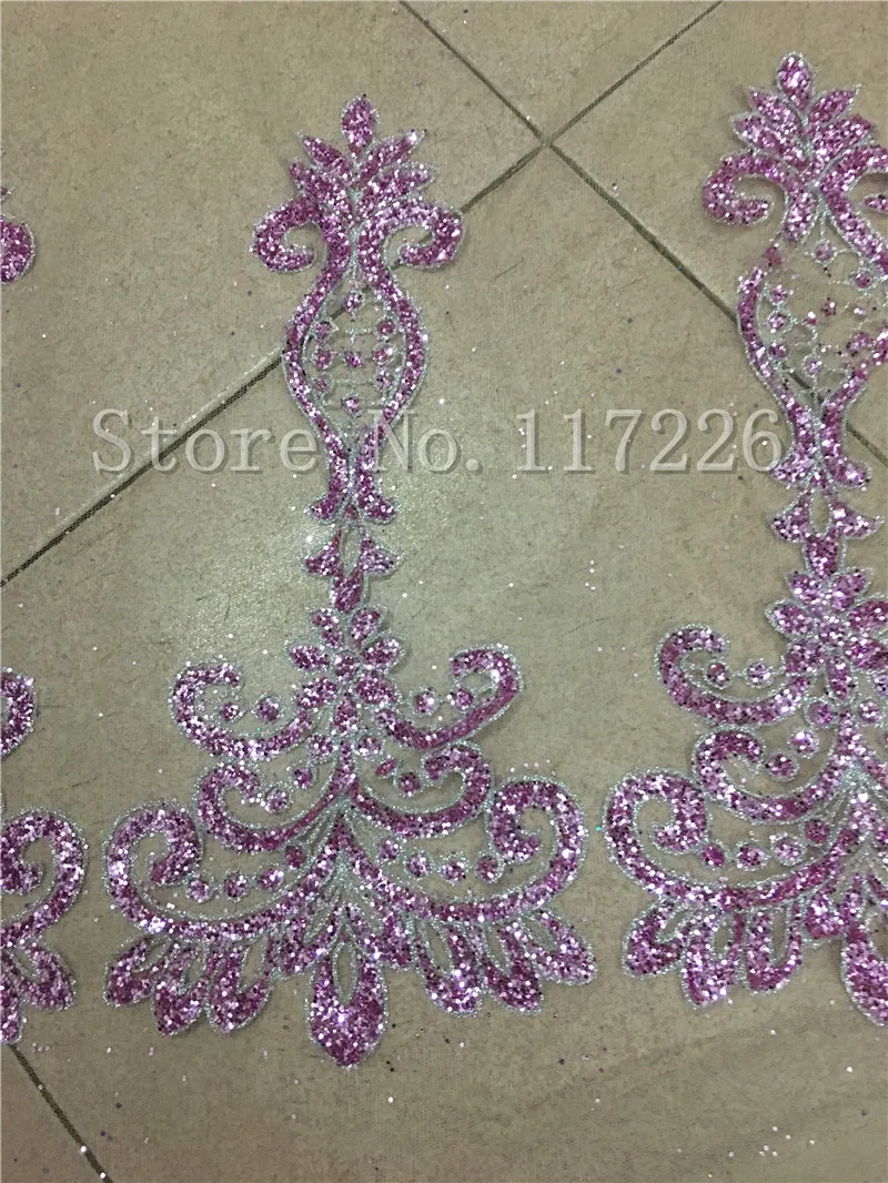 

JRB-61923 glued light purple glitter gold mesh glitter lace trim for evening dress special hand print glued glitter lace fabric