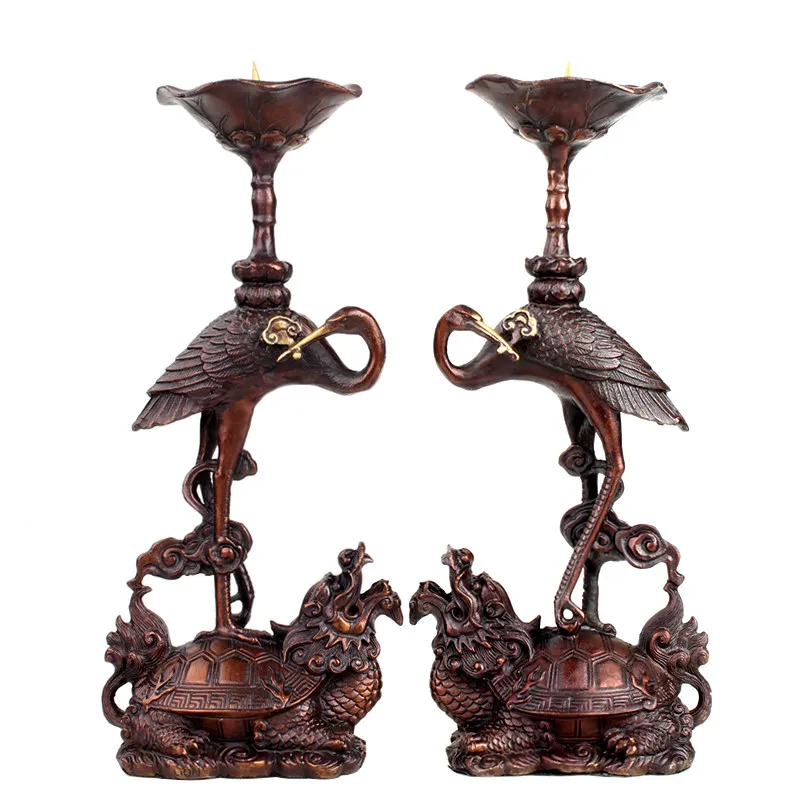 Brass Turtle Candlestick Decoration, Retro Buddhism, Buddha offering Candle Holder, 2 Pcs