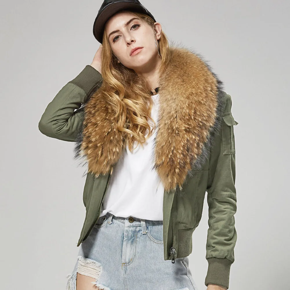 Maomaokong2020 new fashion Raccoon hair coat collar Flying suit winter short Parker warm clothing women's clothing