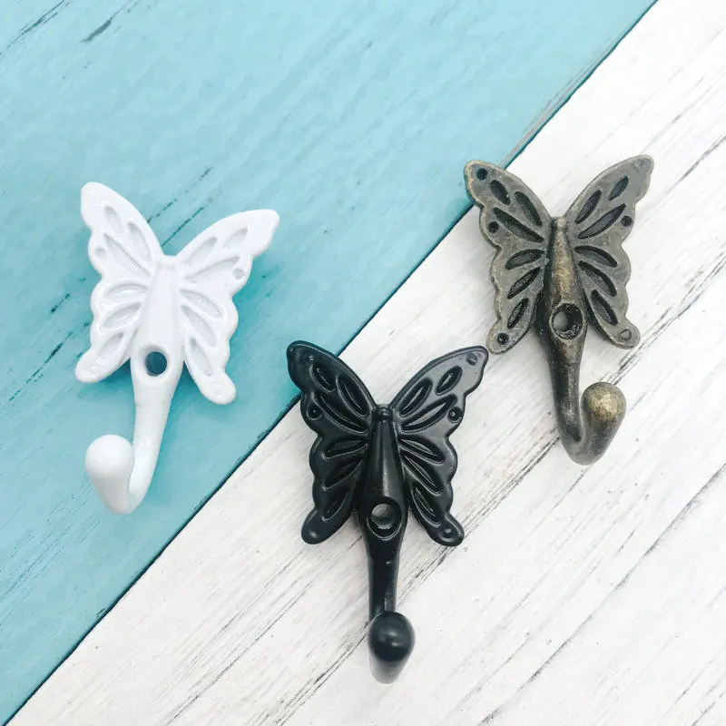 1x New Ceative Butterfly Shape Wall Hooks Home Decoration Znic Alloy for Kid Room Wall Decor White Door After Coat Hat Hanger