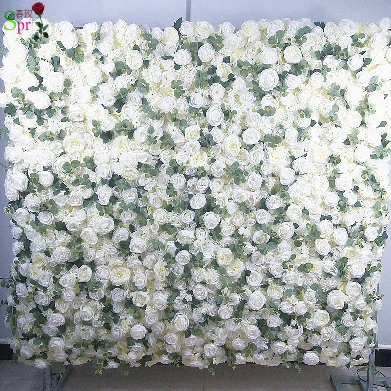 SPR white with foilage 3D flower wall wedding backdrop artificial flower party events table runner centerpiece