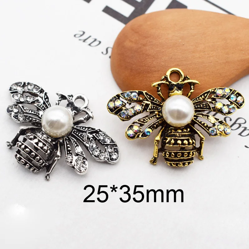 10pcs/lot Vintage Silver Bees Alloy Charms For DIY Earrings Pearl Insect Bee Bracelets Jewelry Making Accessories YZ285