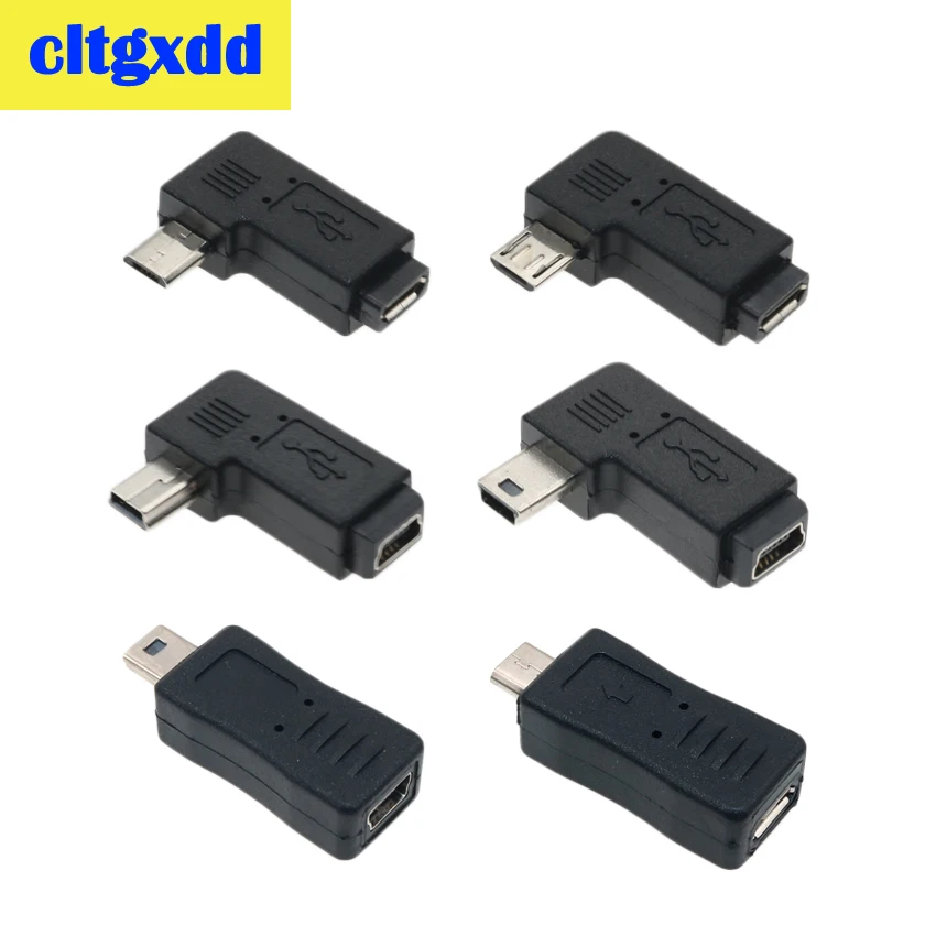 Cltgxdd 90/180 gradi sinistra e destra angolata Mini USB 5pin femmina a Micro USB maschio adattatore di sincronizzazione dati spina Micro a Mini connettore
