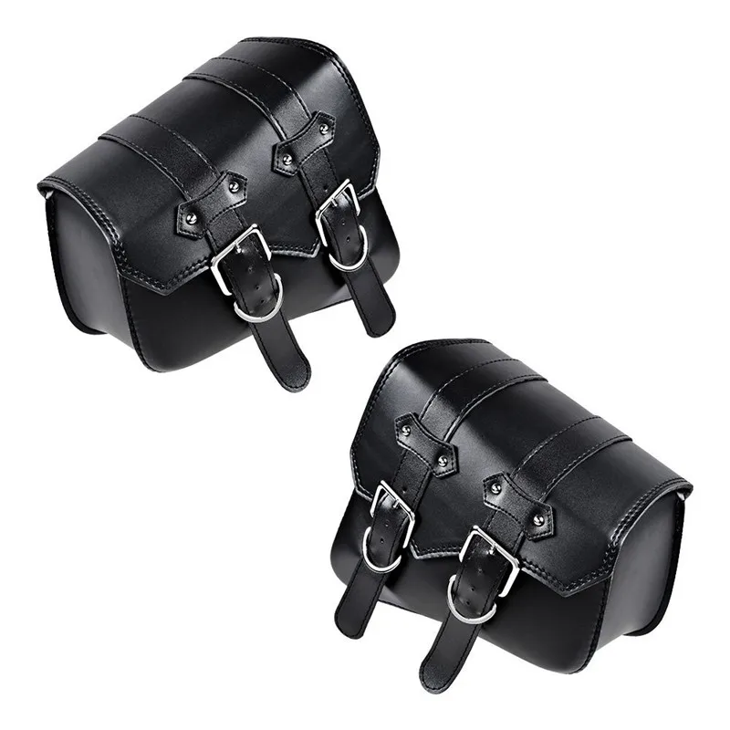 1 Pair (Left & Right) Black PU Leather Right Solo Side Swing Arm Saddle Bag for  Davidson Dyna Sportster Cruiser Fat Bob