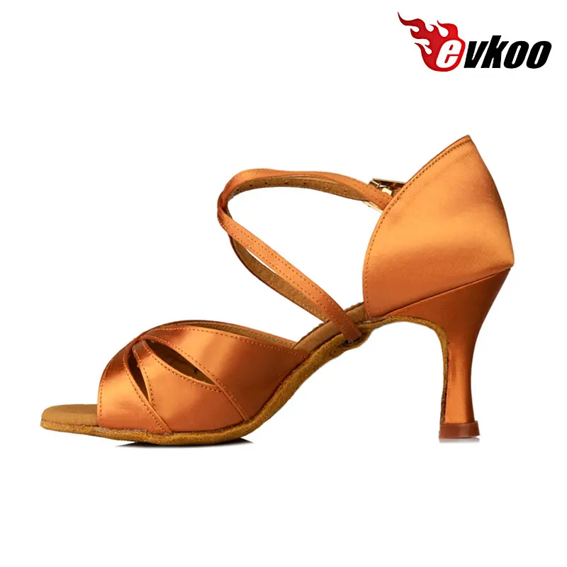 Evkoodance Customized Heel 6cm 7cm 8cm Tan Satin Soft Woman girls Soft Latin Salsa Ballroom Dance Shoes for ladies Evkoo453 shoe