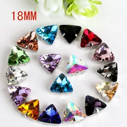 18mm 20pcs multicolour triangular shape crystal Glass flatback sew on rhinestones with claw DIY accessory