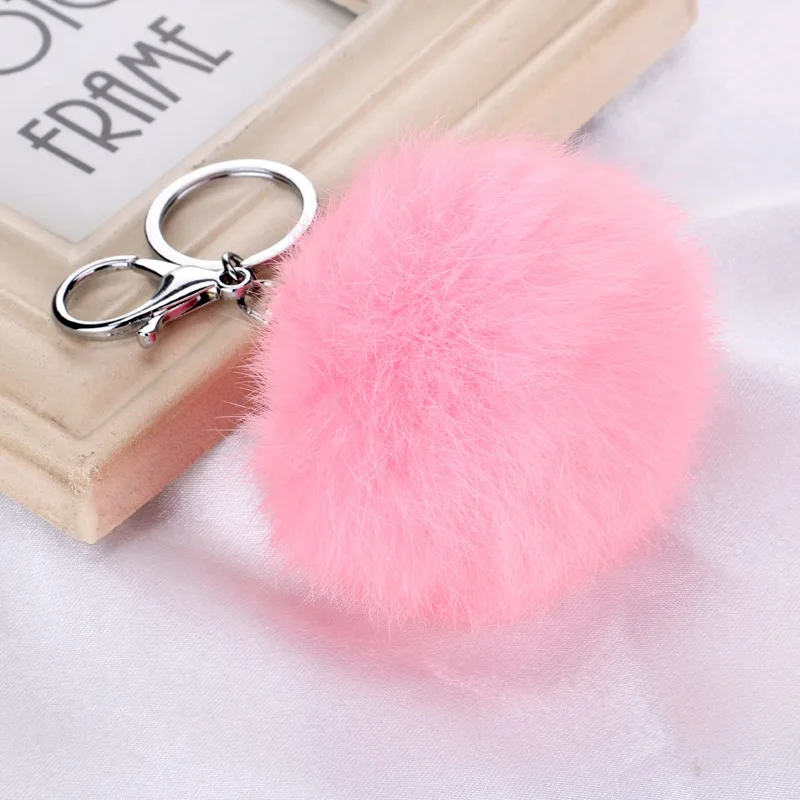 8CM Girl Fluffy Pompom Natural Rabbit Fur Key Chain Women Pompon Fur Ball Keychain On Bag Trinket Jewelry Wedding Party Gift