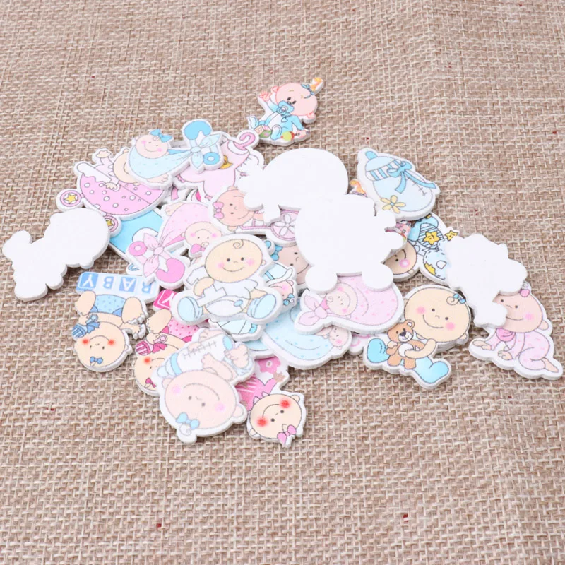 25mm 20pcs Mixed No Holes Pink Blue Cute Baby Painting Wooden Handmade DIY Scrapbooking Craft Accessories MZ49