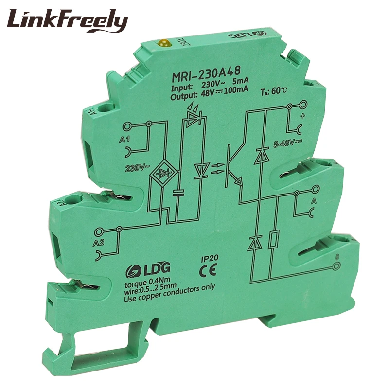 MRI-230A48 10pcs LED Interface Voltage Relay Module Input 230VAC  Opticalcoupler Isolation Signal  DIN Rail Relay